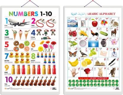 GO WOO Pack of 2 Numbers 1-10 and Arabic Alphabet (Arabic) Educational charts