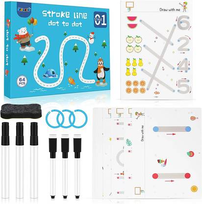 KIDOLOGY Learning Activity Reusable Book, join the dot Workbook for kids Tracing Lines