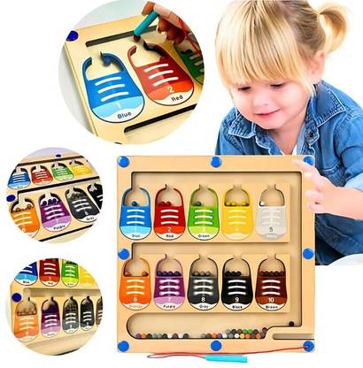 Toybot Magnetic Color & Number Maze Montessori Wooden Board with Matching Sorting Game