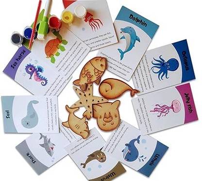 doxbox Sea Animals flashcards with Wooden Cutout Activity
