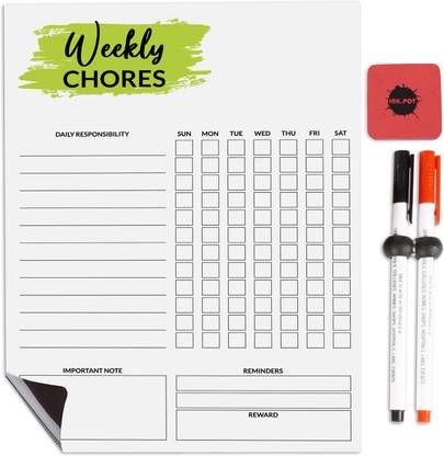 Inkdotpot Magnetic Whiteboard Weekly Chores Routine Planner Chore Chart Refrigerator-4W