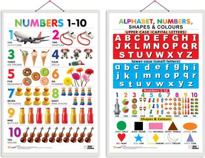 GO WOO Pack of 2 Numbers 1-10 and Alphabet, Numbers, Shapes & Colour Educational charts
