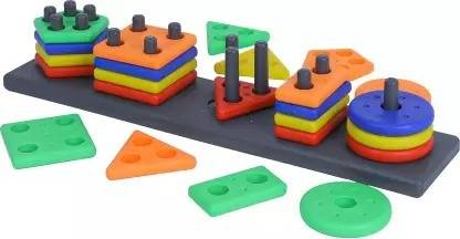 EBBSTONE Geometric Blocks Stacker Shape Sorter Column Puzzle Stacking Set for Kids