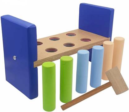 The Ally Wooden Hammer and 6 Peg Toy Pounding Bench Wooden Toy with Mallet for Kids