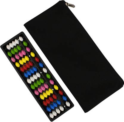 Spillbox Abacus Math Learning Kit for Kids 13 Rod Colour White with Canvas Black Pouch