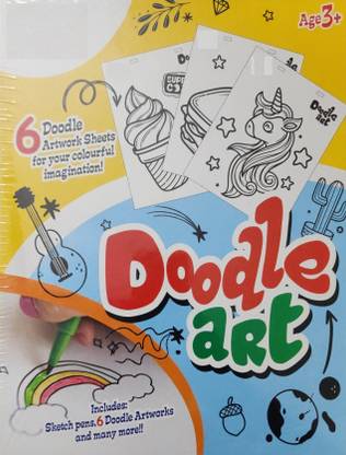 Neon Doodle Art, 6 Doodle Artwork Sheets for Your Colourful Imagination, Sketch Pens