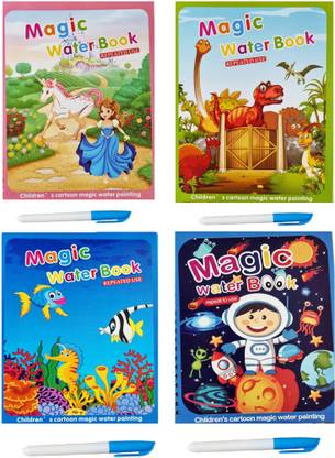 SMARTONIC Reusable Magic Water Book for Kids 2-7 Years Coloring Books Set of 4 with Pen