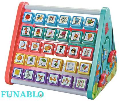 FUNABLO 5 in 1 Activity Triangle Center Cube , Alphabet Blocks Abacus Clock Writing .