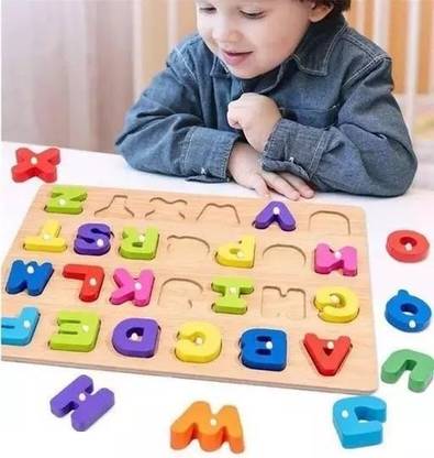 Shreevi 3D Wooden capital alphabet puzzles with pictures for children