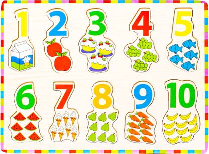 WISHKEY Wooden Number Board Educational Puzzle Toy with Illustrations for Early Learning