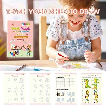 Magic Practice Copy Book For Pre-School Kids, Re-Usable Drawing, Alphabet, Numbers And Math Exercise Notebook, English Magic Book For Children