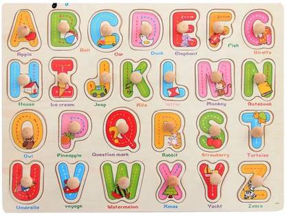 SHALAFI Wooden Peg ABC Alphabet Shape Board With Picture Alphabet Matching Puzzle Toys