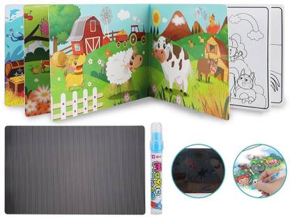 SQUIDSY 3D Magic Graffiti Drawing Book Set Water Color Book Moving Image Book for Kid