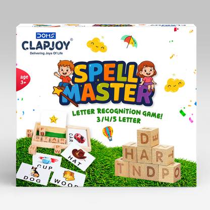 Clapjoy Spelling Games for Kids Wooden Matching Letters Toy with Flash Cards