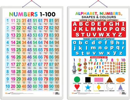 GO WOO Pack of 2 Numbers 1-100 and Alphabet, Numbers, Shapes &Colour Educational charts