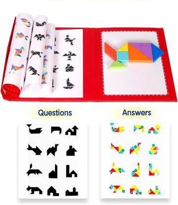 Kishore collection Wooden Pattern Travel Tangram Magnetic Puzzle Shape Blocks