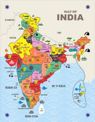 SQOS 16 Pices India Map with State and Their Capital Name with Image