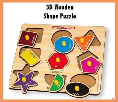 PopPlop Learn Geometric Multi Shapes Wooden Puzzle Educational Board Learning Toy Tray
