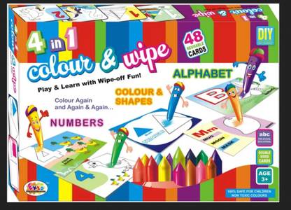 savera 4 in 1 Colour & Wipe Kit 48 reusable cards| Crayons kit coloring and learning/