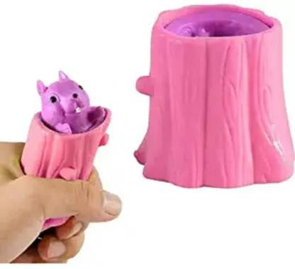 Vibgyor Products Squeezing Pop Up Rat Squirrel Wood Half Tree Squishy Toy Stress Relief Toy