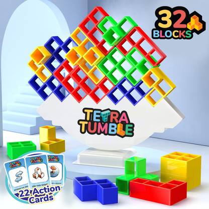 Tygatec Tetra Tower 32 Pcs Tetra Tower Stacking Blocks Balance Game, Family Board Games