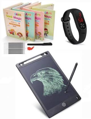 ZENDOLF Magic Practice Copy book & LCD Writing Tablet slate & LED Band Watch Digital