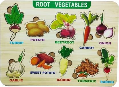 Ashmi Wooden Educational Root Vegetables Names Identification Tray Puzzle For Kids