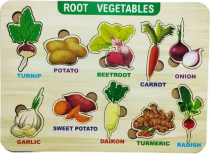 DgCrayons Wooden Learning & Educational Root Vegetables Names Puzzle Tray Board For Kids