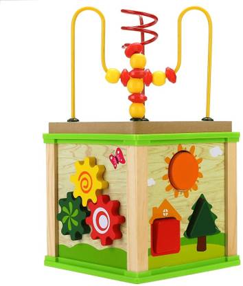 KNK Infotain 5 in 1 Multifunction Wooden learning Activity Cube Toys