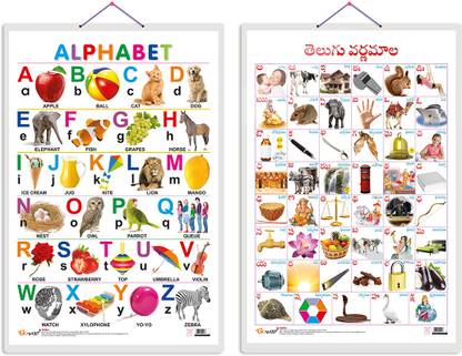 GO WOO Pack of 2 Alphabet and Telugu Alphabet (Telugu) Educational charts