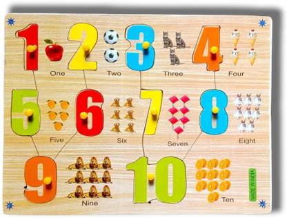 VSINDIA Wooden Numbers Counting 1 to 10 with Picture|Learning Board for Kids