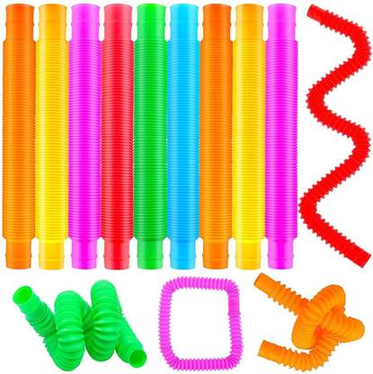 Globular Pop Tube Sensory Toys Fidget Pack Of 12 Multi-Color Mini Tubes Stretch