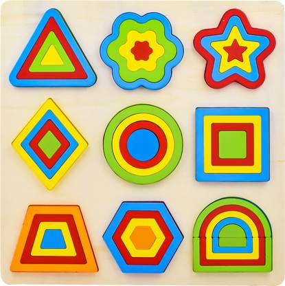 WISHKEY Montessori Brain Teaser Learning Toy with 9 Geometric Wooden Shapes Puzzle Board