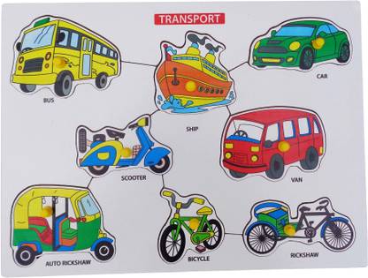 voolex Wooden Educational Peg Puzzles for preschoolers and Toddlers - Transport