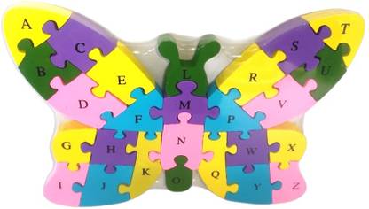 Raindrops Wooden Shaped MultiColored ButterflyPuzzle with 26 Alphabets(A-Z) Numbers (1-26)
