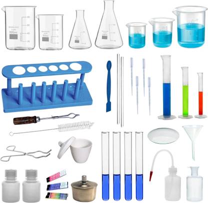 COMETEK Chemistry Lab 36 Items Kit – Beakers, Flasks, Cylinders, Test Tubes, Crucible