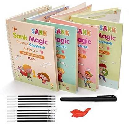 Zinnia Magic Practice Book for kids 4 BOOK + 10 REFILL+1Pen +1 Grip Number Book