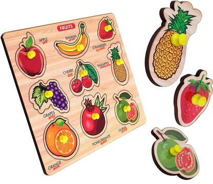 FORSIKHA Montessori Process Board Fruits Wooden Puzzle with Knob Educational Learning Toy