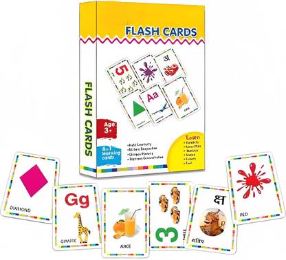 SARASI 6in1 Kids Cards, Varan Mala, Alphabet, Number, Color, Shape, Food for Pre-School