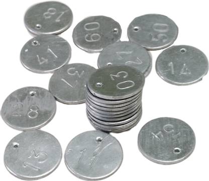 90 Degree Aluminium Number Tokens Chips Coins with Hole for bank, 1-50, Round