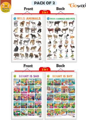 GO WOO Packof2|2IN1WILD&FARMANIMALS& PETS and2 IN 1 BENNY IS SAD AND BENNY IS SHYCharts