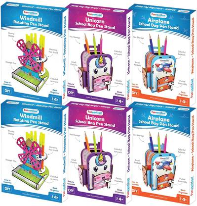 FUNVENTION Windmill-Unicorn+Airplane Pen Stand Combo of 6