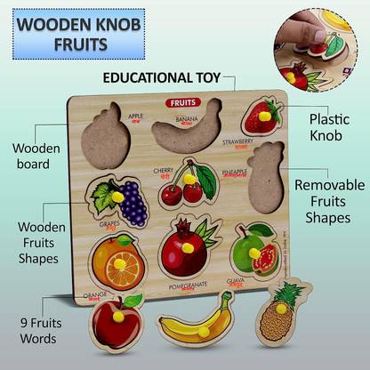 SHALAFI Wooden Educational Puzzle Board Learning Fruit Names Matching Board Toy for Kids