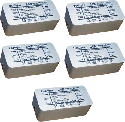 Ecolight 8-24W-300mA,Constant Current,Multipurpose,Red & Black Wire At Output,Pack Of-05 LED Driver