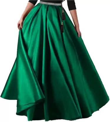 Women Flared Green Skirt