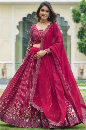 Trijal Fab Embroidered, Embellished Semi Stitched Lehenga Choli