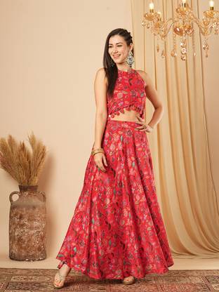 Globus Floral Print Stitched Lehenga & Crop Top