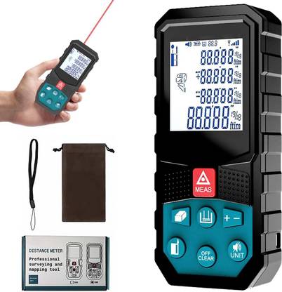 Real Instruments Laser Measure Device 50M/165ft Laser Distance Measure Portable Handle Digital Measure Tool Range Finder With 4 Line Larger Backlit LCD Display Non-magnetic Electronic Level