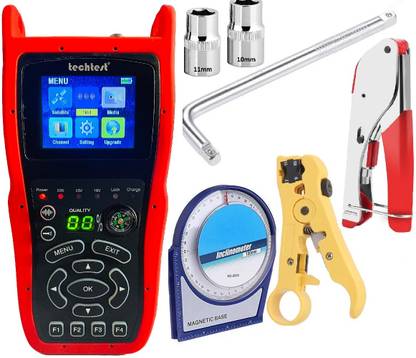 Techtest DTH Kit Digital Satellite Finder Db Meter Tester Spectrum Function, Coaxial Cable Stripper & Tightening Tool (Sockets/ L Handle) with Preparation Tool Magnetic Electronic Level