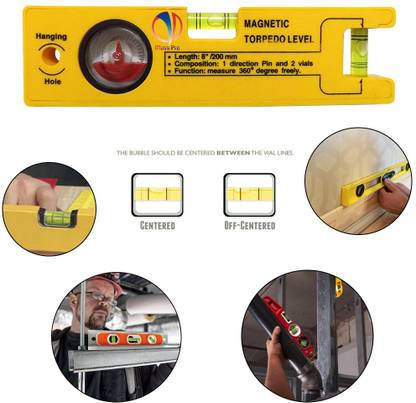 Mass Pro Level 8" inch Magnetic Torpedo Level with 1 Direction Pin, 2 Vials & 360 Degree View Magnetic Engineer's Precision Level